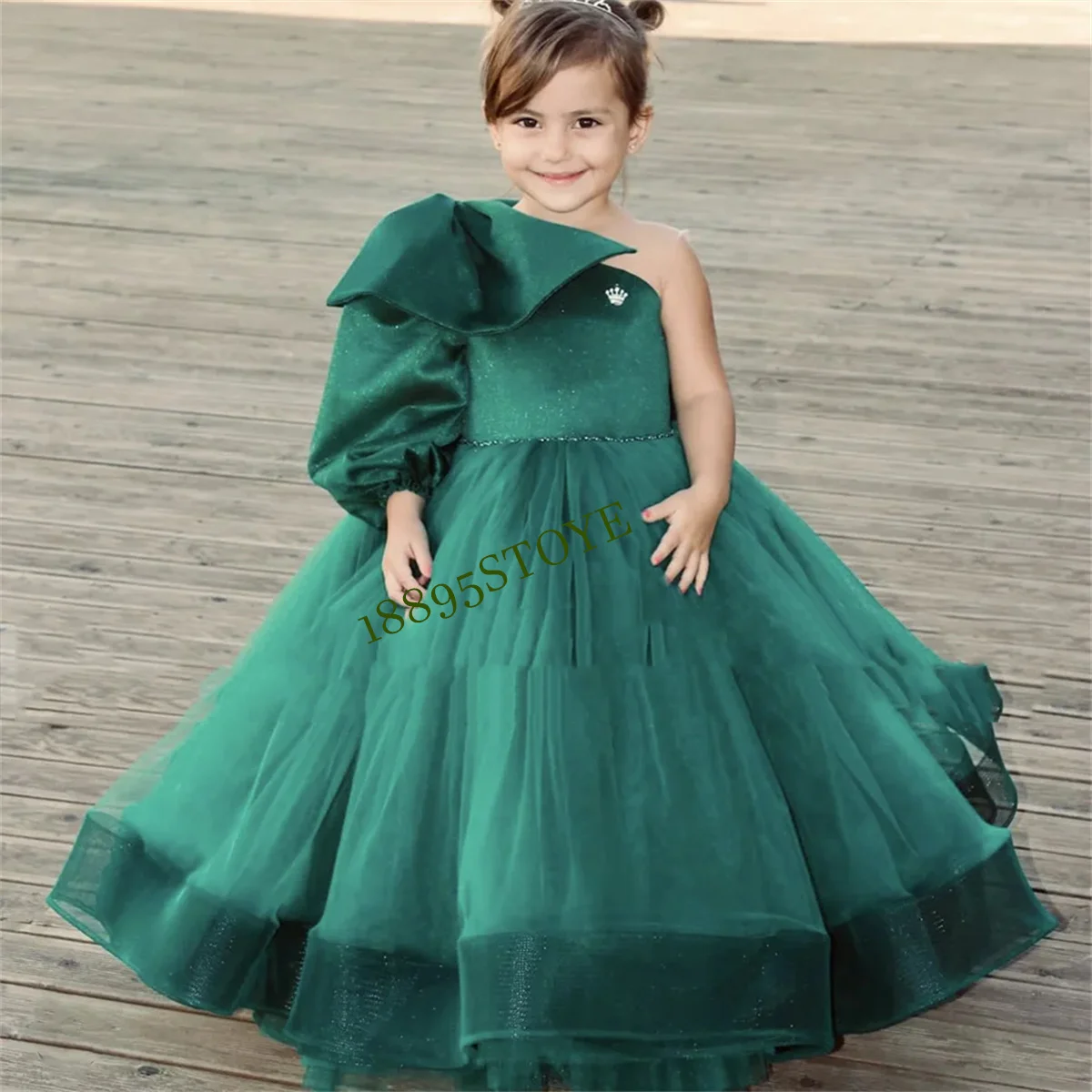 CustomizedFlower Girl Dresses Green Girls Cute Stain Dresses Formal Princess Gowns 2023 For Wedding Party Tulle Junior Bridesmai