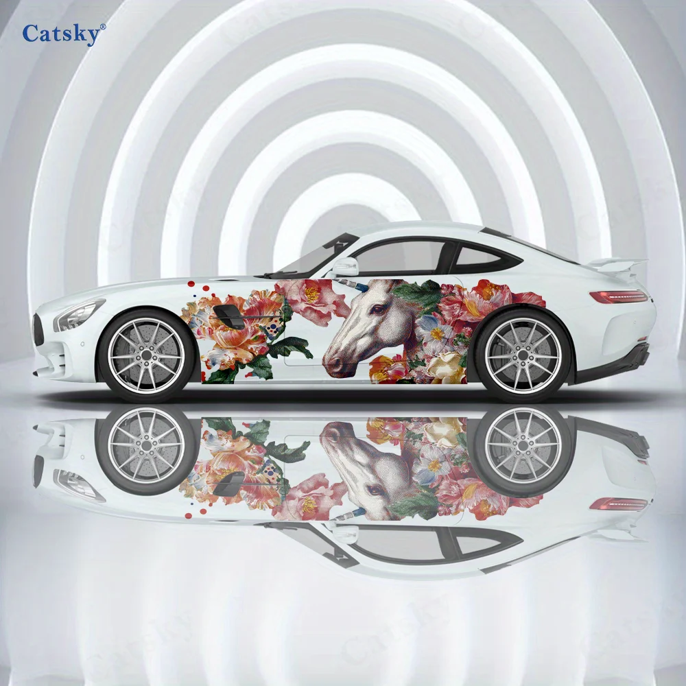 

Unicorn Peony Flower Car Vinyl Wraps Decal Self-adhesive PVC Sticker Suitable for Trucks SUV Decoration Auto Accessories Gift