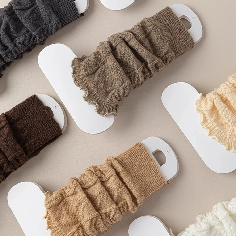 Women Pleated Stacked Knitted Calf Sleeves Girls Sweet Cute Warmer Medium Tube Socking Dual Purpose Lace Leg Bandage Socks Cover