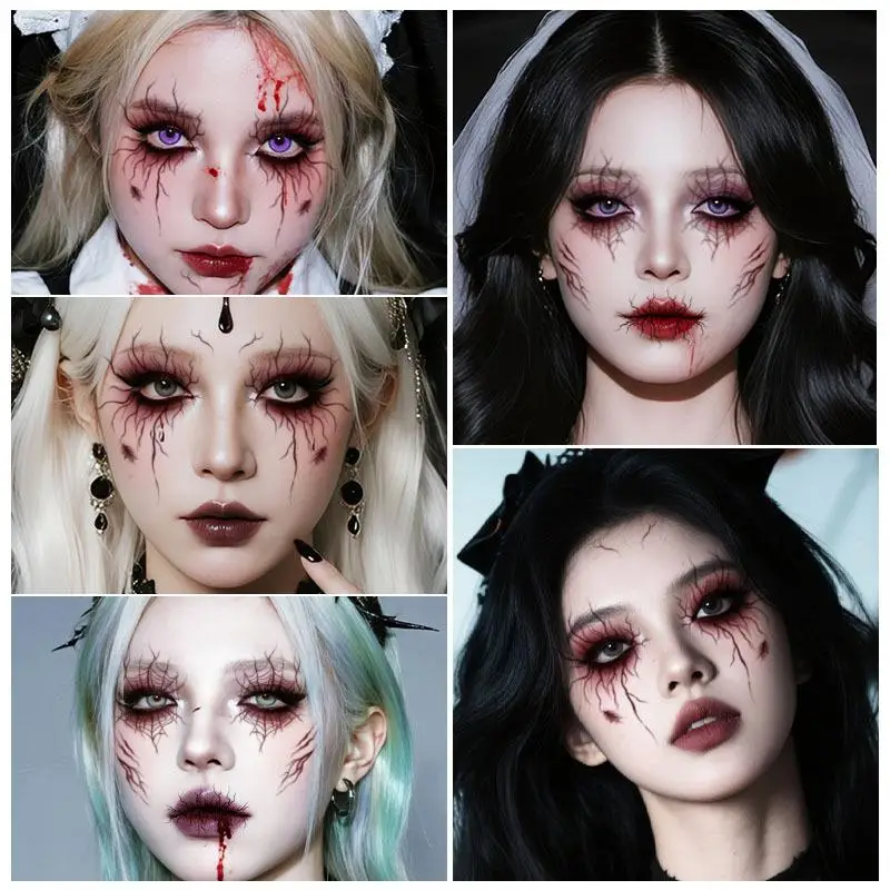 NEW 1/4 Sheets Halloween Party Body Art Vein Design Fake Tattoo Vascular Tattoo Stickers For Women Men Eyebrow Face Makeup