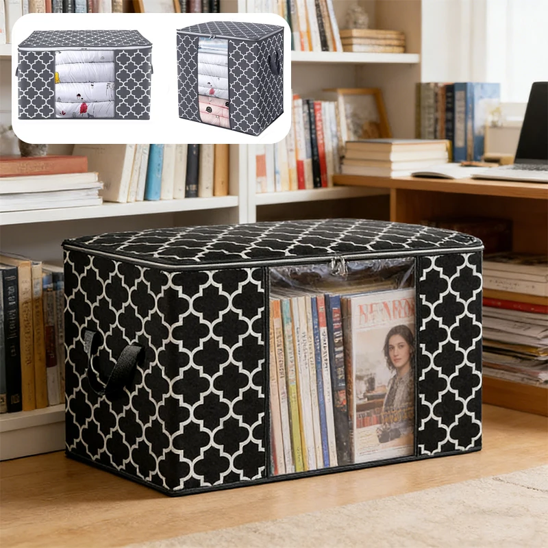 

Large Capacity Foldable Closet Storage Box with Clear Window Clothes Organizer Moisture Proof Dustproof for Blanket Home Travel