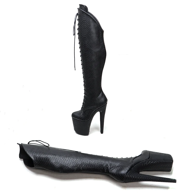 Leecabe 20CM/8inches new design super high heel platform boots model nightclub knee high boots 5B