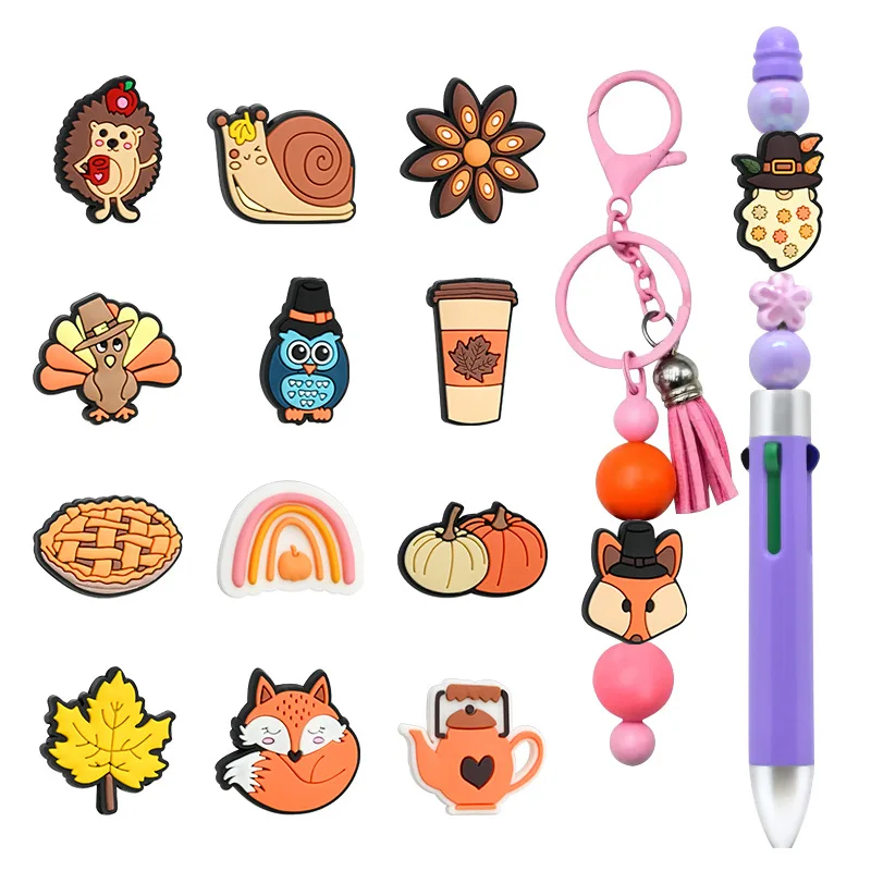 10PC DIY Thanksgiving Soft PVC Beads Jewelry Connectors Phone Charm  Keychain String Pen Beads Chain Clip Accessories Focus Bead