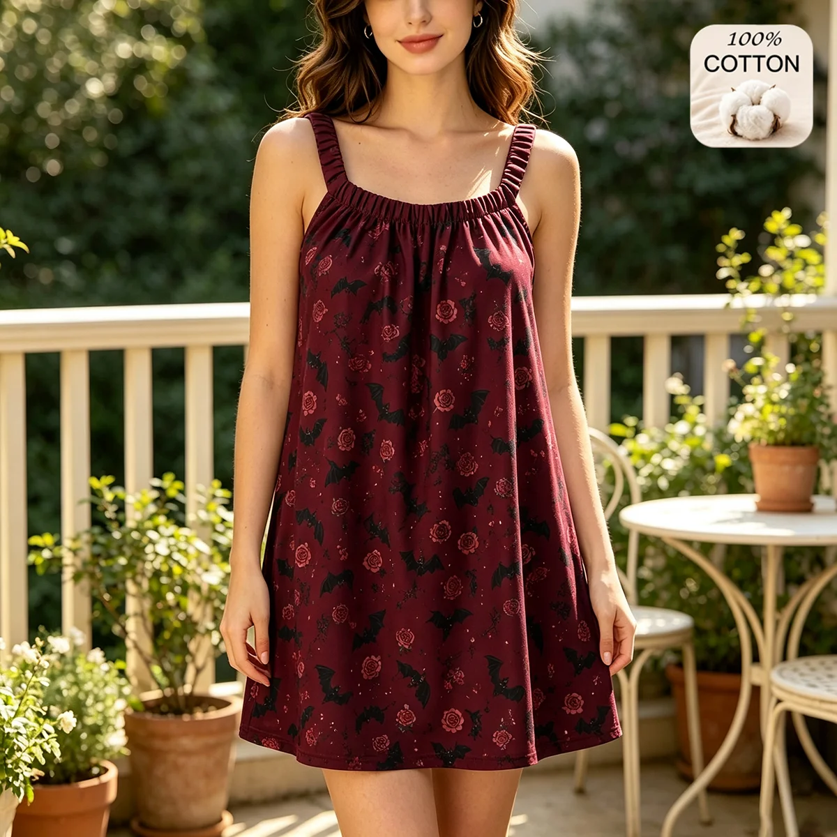 Halloween-themed Print Women's Sleeveless Pajamas Loose Casual Vintage Sleep Dress Soft Skin-friendly Cotton Camisole Nightgown