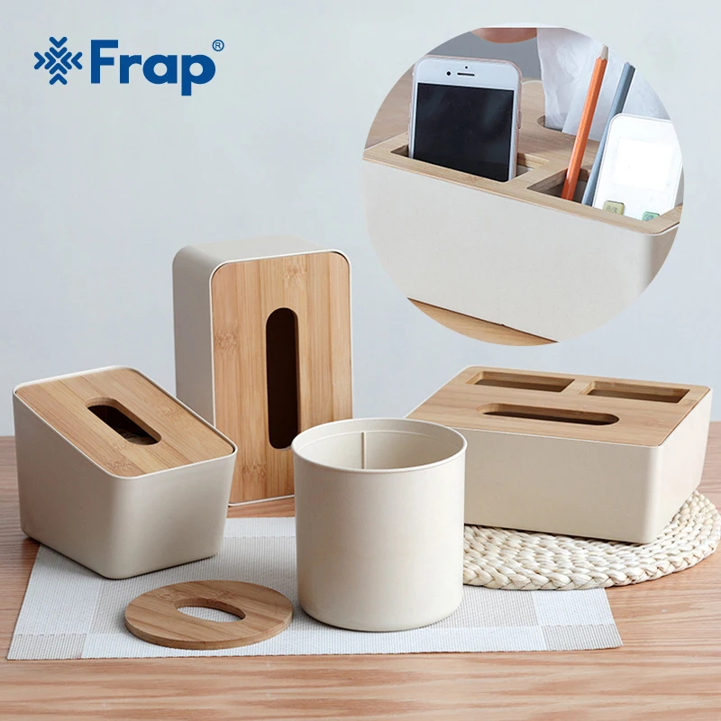 Frap Bathroom Accessories Plastic/Bamboo Box Anti-water Paper Holder Phone Storage Round/Square Shape Storage Box Rack