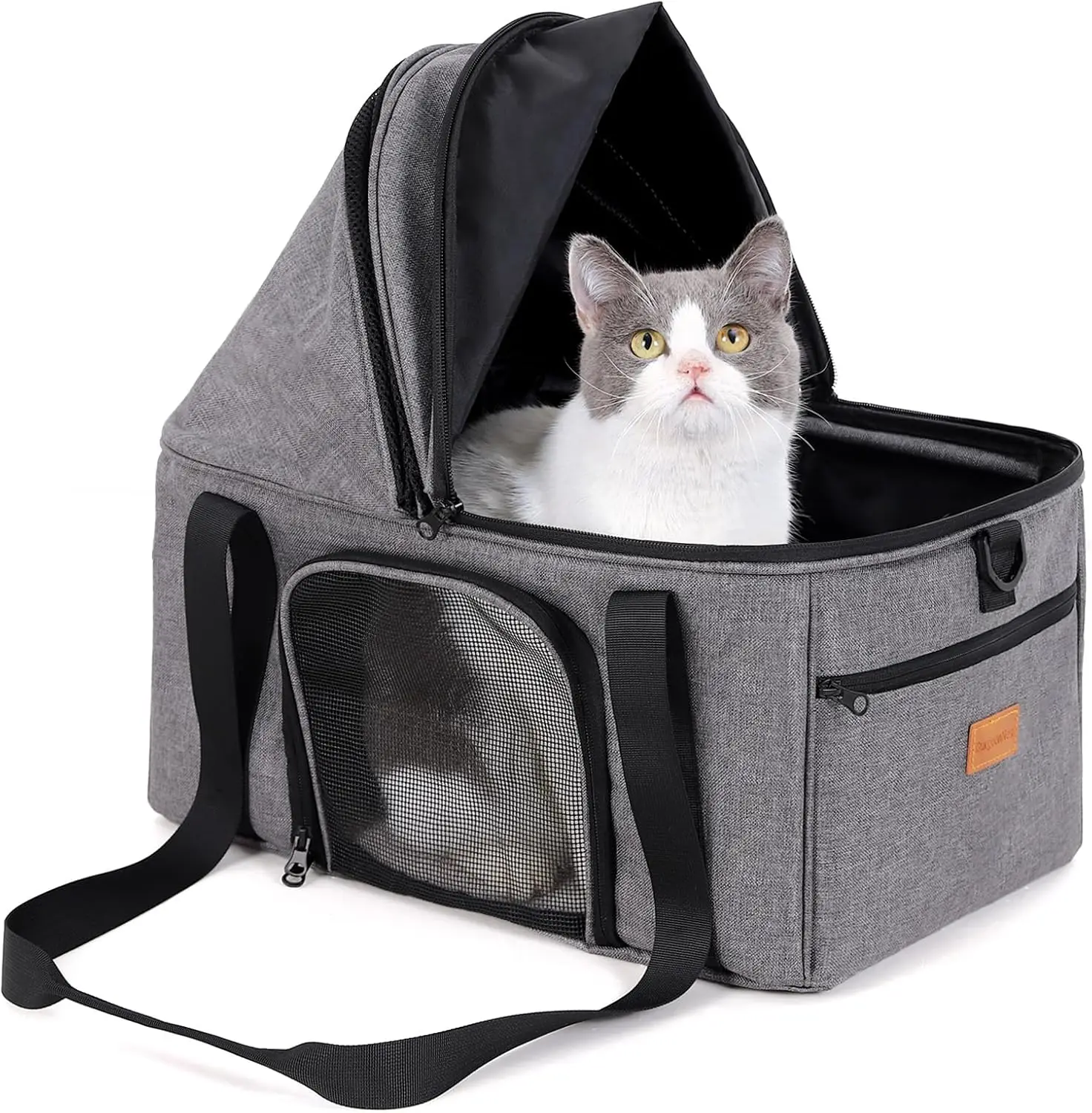 

Top-Expandable Large Cat Carrier, Soft Sided Cat Bag Carrier for Medium Large Pet Up to 15 lbs, Upgraded Small Dog Car Seat,