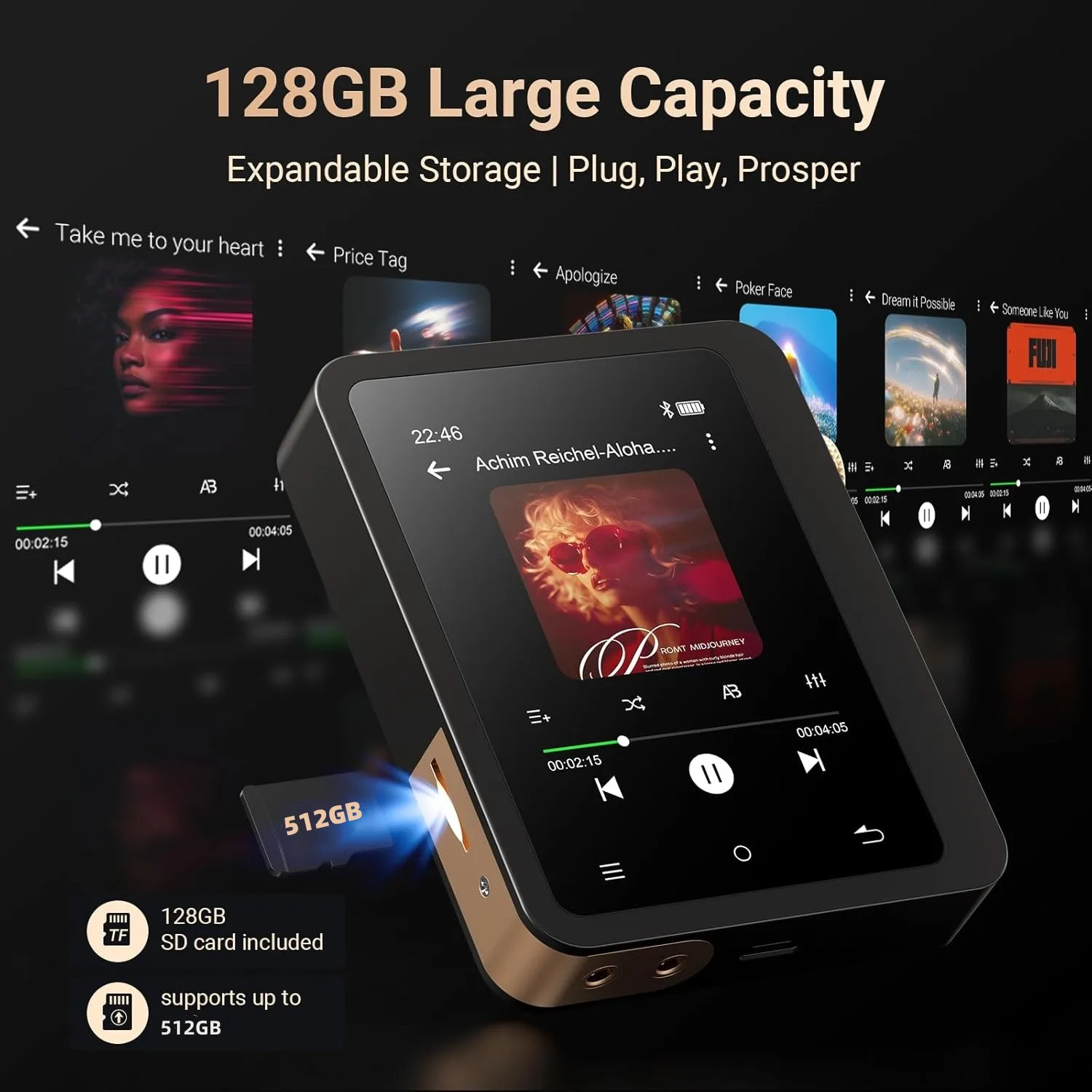 2.8인치 128GB 메첸 M33 고해상도 DSD 무손실 휴대용 하이파이 MP3 플레이어, 블루투스 5.3 지원, 최대 512GB 지원