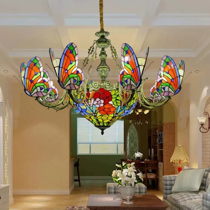 Mediterranean American multi headed butterfly lamp European countryside living room bar coffee shop club pendant light