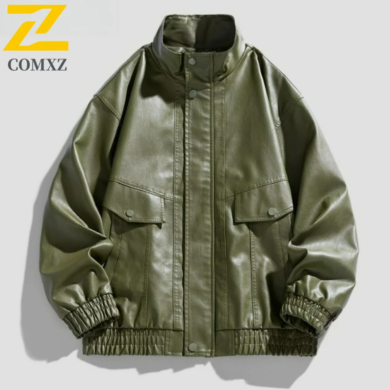 COMXZ Premium Men Leather Jacket Fashion Classic Outdoor Travel Leather Coat Casual Daily Style Windproof Autumn Clothing