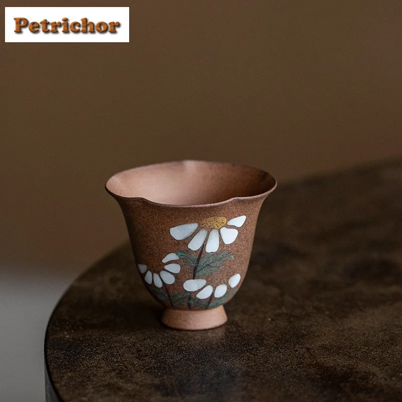 

55ml Old Rock Mud Hand Painted Chrysanthemum Petal Teacup Ancient Tea Bowl Jug Tea-tasting Meditation Cup Jianzhan Master Cups