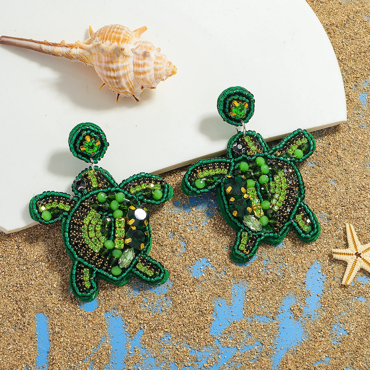 

Fun And Cute Sea Turtle Dangle Earrings For Women Trendy Handmade Beaded Crystal Sea Animal Jewelry Vacation Beach Creative Gift