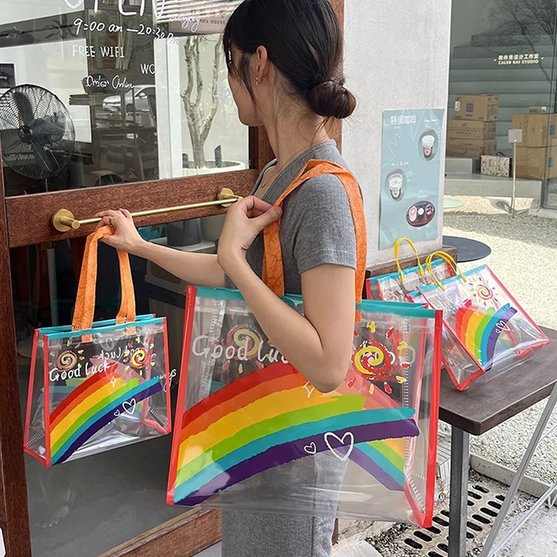 Transparent Rainbow Gift Bags Shopping Bags Festival Party Cookie Candy Packaging Handbag Wedding Party Supplies