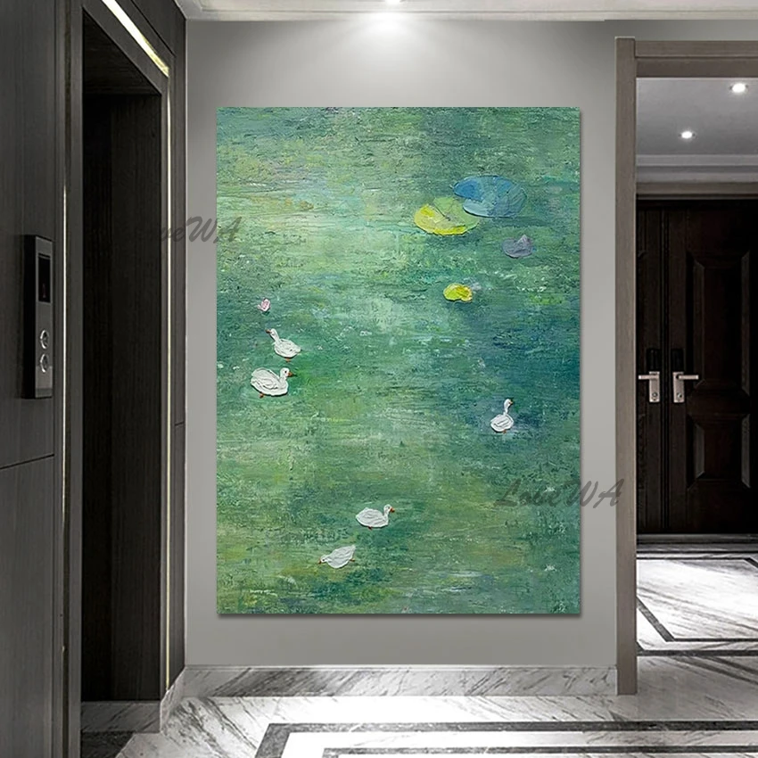 Lotus Pond 3d Picture Beautiful Scenery Painting Modern Swan Swimming Abstract Wall Art Canvas Artwork No Frame Hot Selling