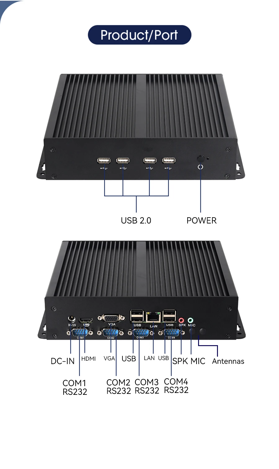 XCY Fanless Industrial Mini PC Intel Core I5-3317U 4x COM DB9 8x USB Support Windows XP/7/8/10 Linux