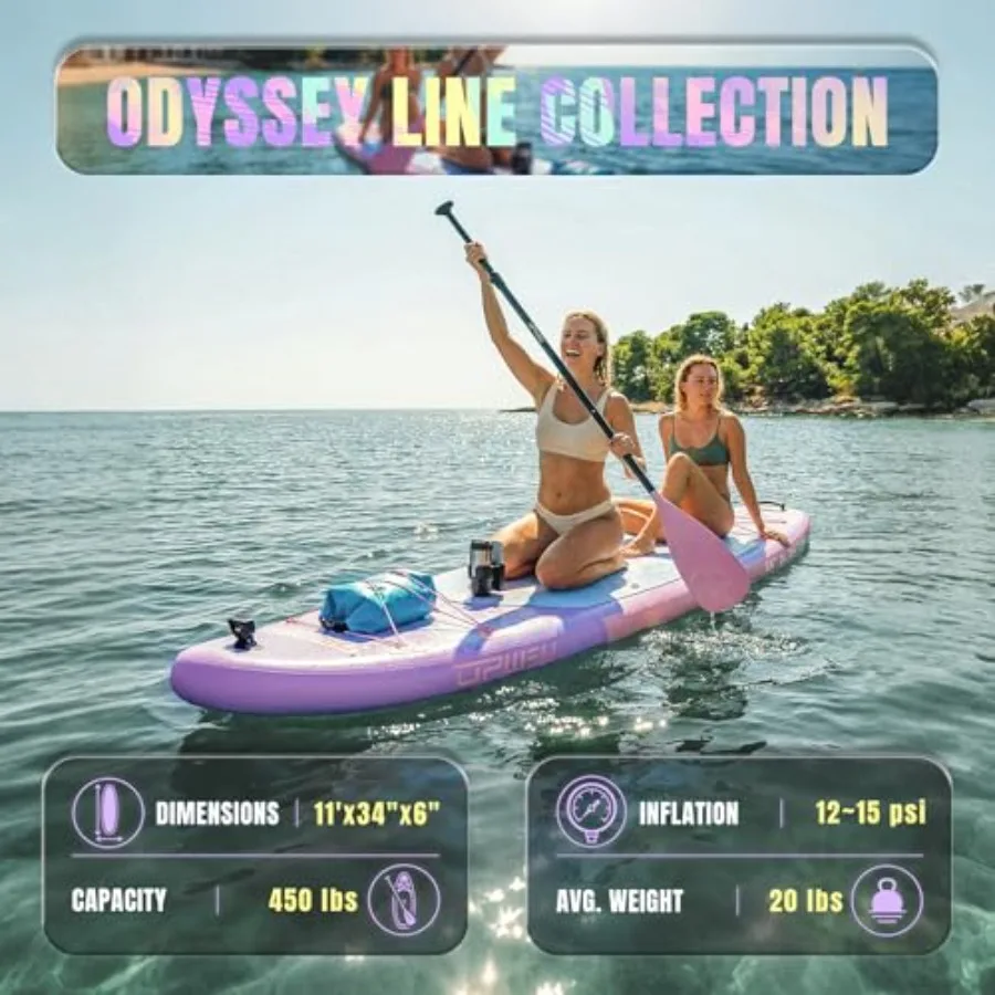 Inflatable SUP Board for Adults Teens PVC Material Blue 11'×34 with 120L Backpack Paddle Leash Hand Pump Fins