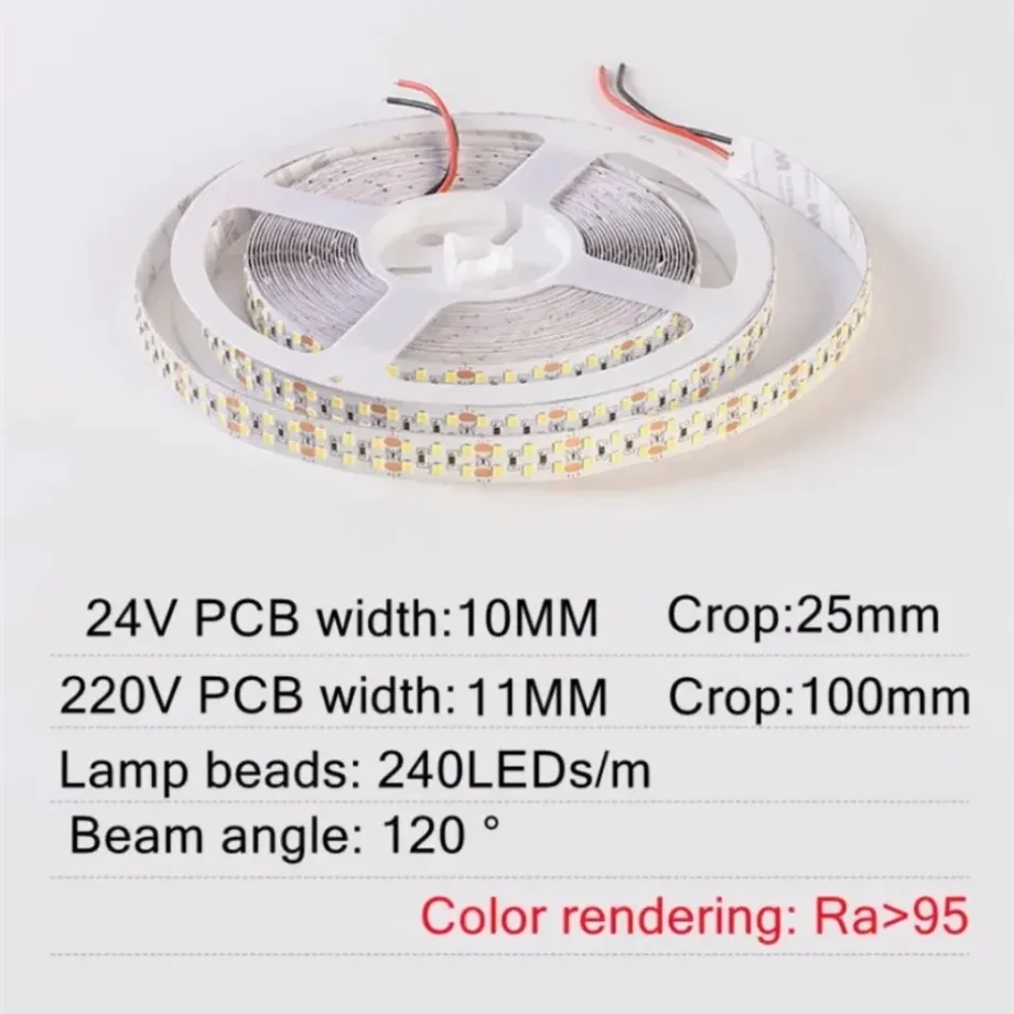 AC220V/DC24V Double Row SMD2835 LED Strip 240LEDs/M 10mm/11mm Cuttable Flexible Warm Neutral White DIY Home Decor Lighting