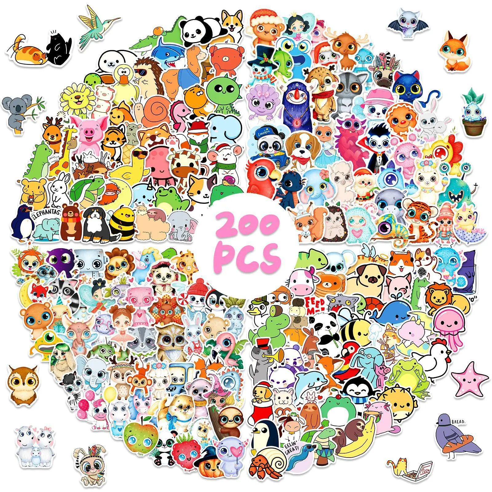 300Pcs Bulk Cute Animal Stickers Kawaii Cartoon Vinyl Decals Waterproof Laptop Water Bottle Kids Party Favor Teacher Reward Gift