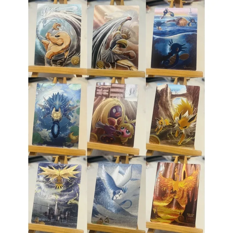 9pcs/set Pokemon Moltres Articuno Zapdos Jolteon self made Refraction flash card Anime Classics Game Collection Cards Toy Gift