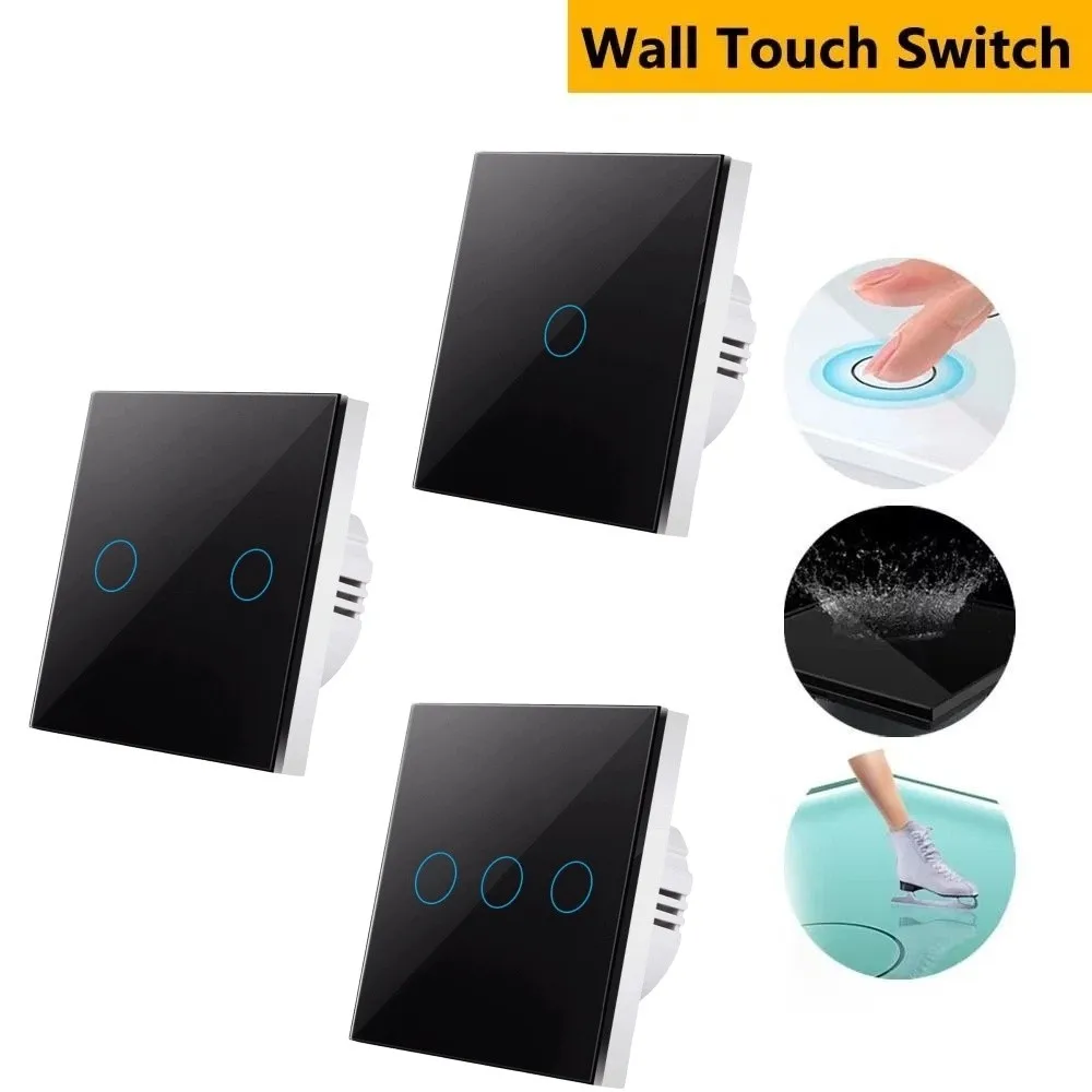EU Standard Touch Sensor Switch 1/2/3 Gang Glass Panel Smart Switch No Neutral Wire LED Backlight Touch Panel Switch Smart Home