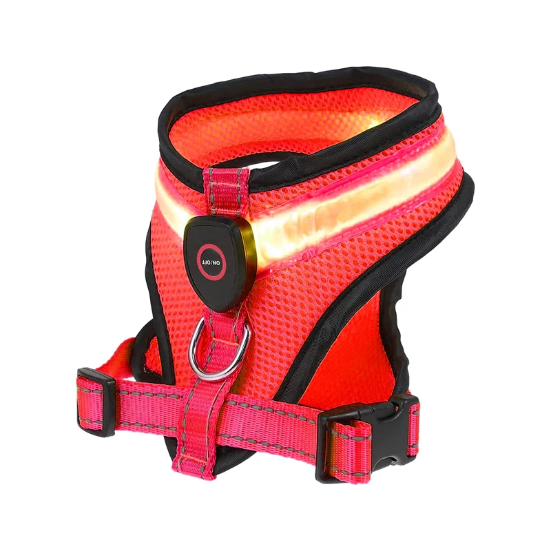 Benepaw LED Light Dog Harness USB Rechargeable Reflective Adjustable Mesh Soft Padded Pet Vest Harness for Small Medium Dogs