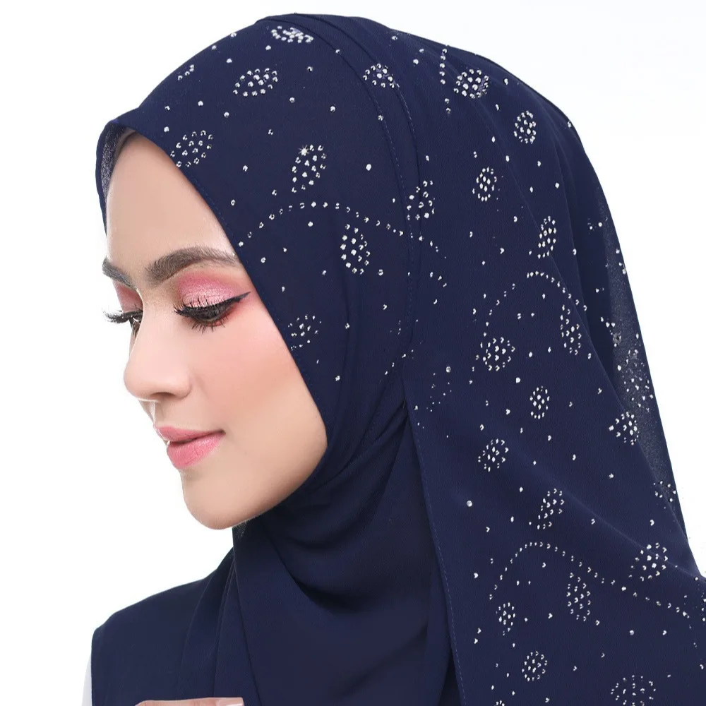 حار الماس يترك لؤلؤة الشيفون المرأة غطاء الرأس الإسلامي حقيبة عقال
