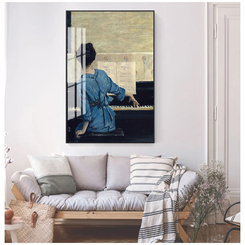 on Canvas for Living Room Gallery Home Decor Vintage Play Piano Girls Poster Figure Canvas Painting POP Wall Art Pictures