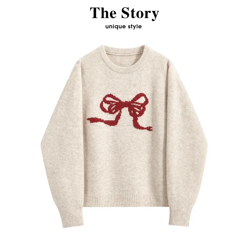 Sweet Knitted Y2k Sweater Women Bow Embroidery Pullover Korean Fashion Casual Jumper All-Match Autumn Winter High Street 2000s