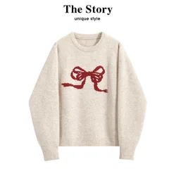 Sweet Knitted Y2k Sweater Women Bow Embroidery Pullover Korean Fashion Casual Jumper All-Match Autumn Winter High Street  2000s