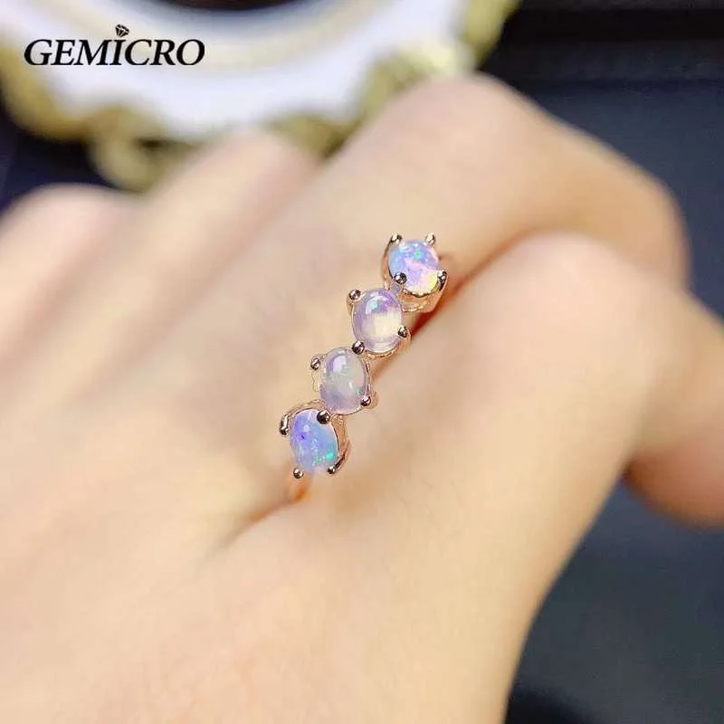 Gemicro 3*4mm Natural Opal Oval Shape with 925 Silver Simple Design for Women Daily Wear Engagement Rings for Women