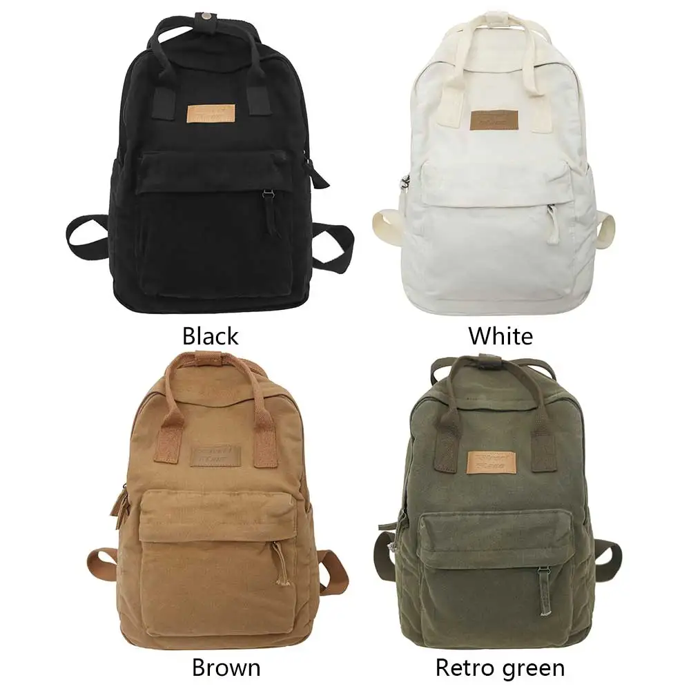 빈티지 남성 여성 배낭 코튼 캔버스 캐주얼 여행 통근 배낭 대용량 솔리드 컬러 레저 핸드백