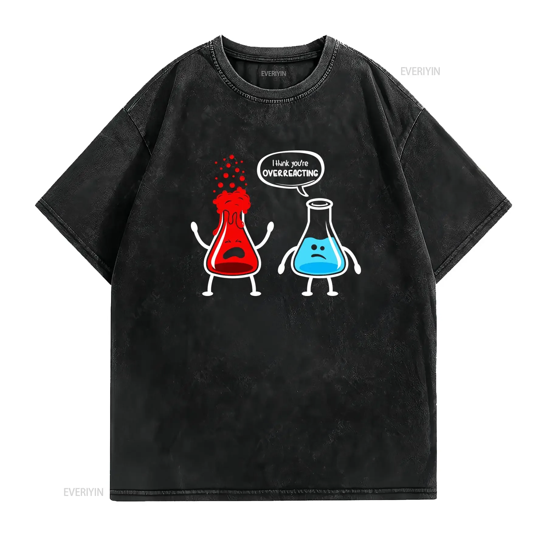 Funny Chemistry Science Pun Cartoon Beaker Overreacting Print Casual T Shirt vintage Washed designer clothes Soft Stretched
