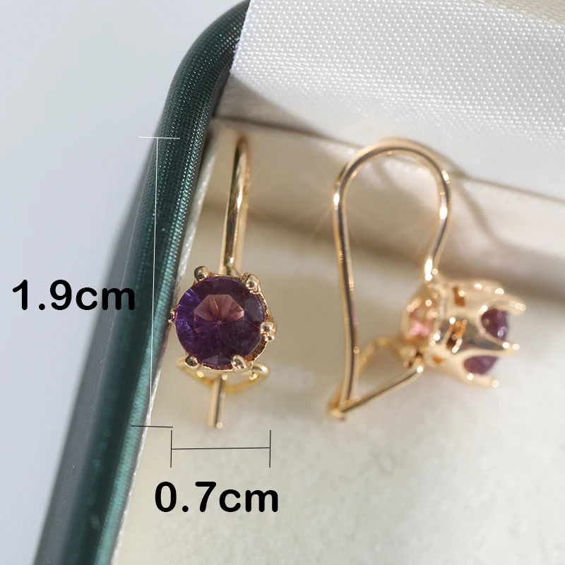 New Fashion Earrings for Women Gold Plated Natural Purple Amethyst Dangle Stud Vintage Earring Party Gifts Jewelry