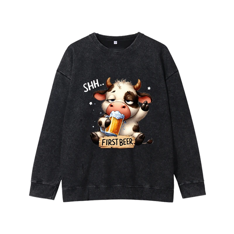 

Animals who love to drink beer, niche trend, American autumn and winter plus plush loose fitting men's couple round neck hoodie