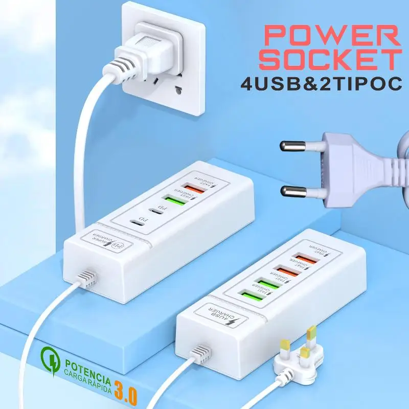 1Pc USB C Charger Power Strip Multi Ports Fast Charging EU Plug Portable Power Adapter for Gifting Friends Use