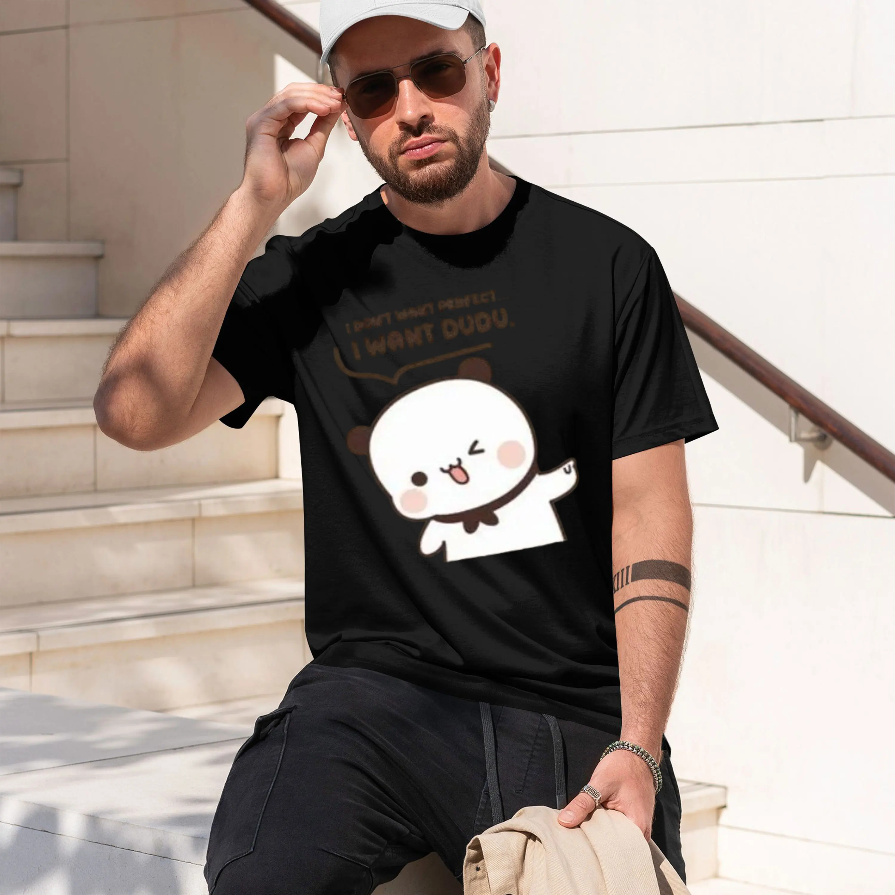 2026 Neues Modell Herren Kurzarm-Shirt „I Don't Want Perfect I Want ing Hoos Bubu Dudu Couple Hoo“ für Männer und Frauen, Herbst-Winter-Freizeitmode