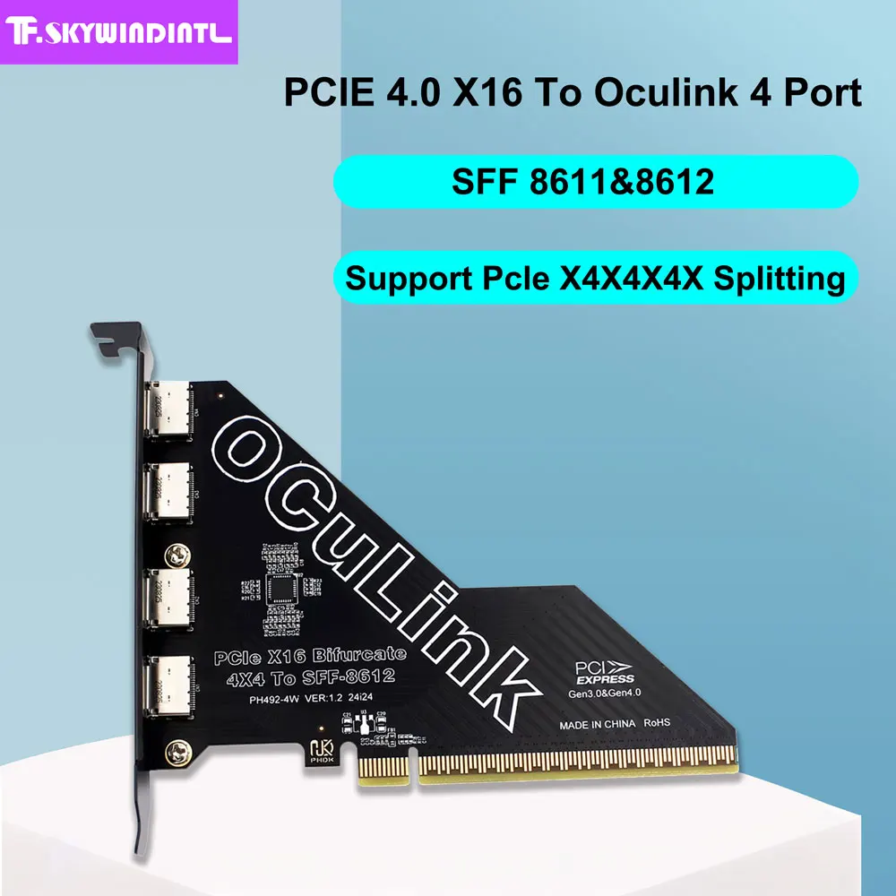 

Карта адаптера Pcle x16 к Oculink 64 ГБ/с PCIE 4.0 x16 к Oculink 4-портовая карта расширения SFF8611 и 8612 Внешний SSD U.2