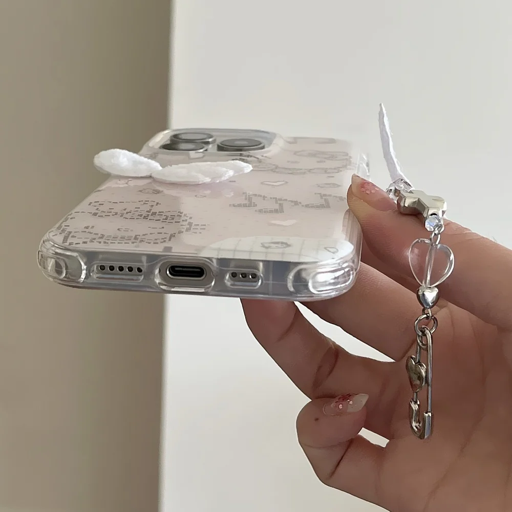 헬로키티 3D 날개 디자인 아이폰 16 15 14 Pro Max 범퍼 충격 방지 백 커버 (손목 스트랩 팔찌 참 포함)