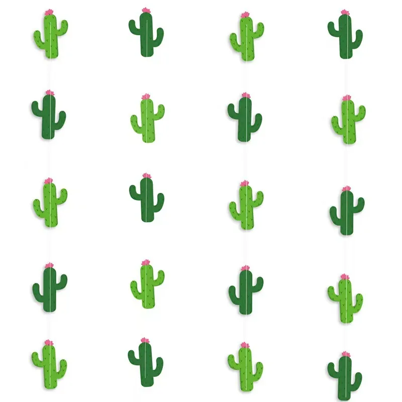 Hawaiian Cactus Party Banner Decoration Tropical Turtle Leaf Cactus Paper Garlands String Streamer Mexican Fiesta Party Decor