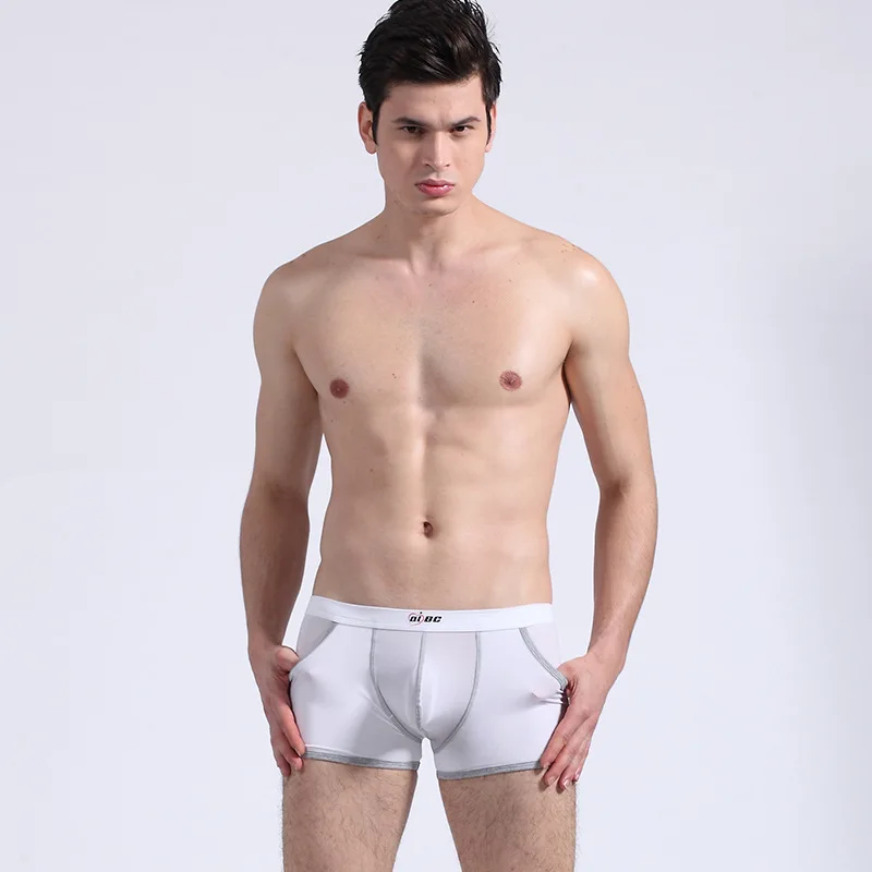 New boxer hem pants, ice silk panties, low rise breathable men\'s pocket white boxers