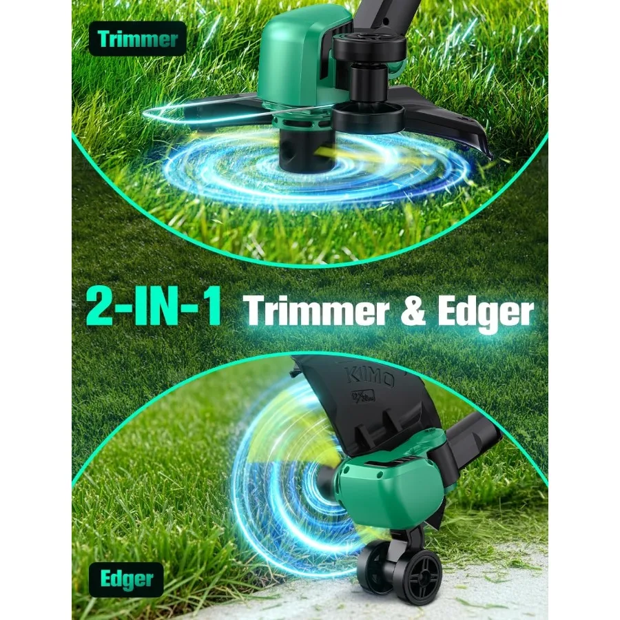بطارية KIMO اللاسلكية Weed Wacker تعمل مع بطاريتين 2 × 2.0 أمبير في الساعة 2 في 1 أداة تشذيب ومقلم لصيانة ساحة الحديقة Inc