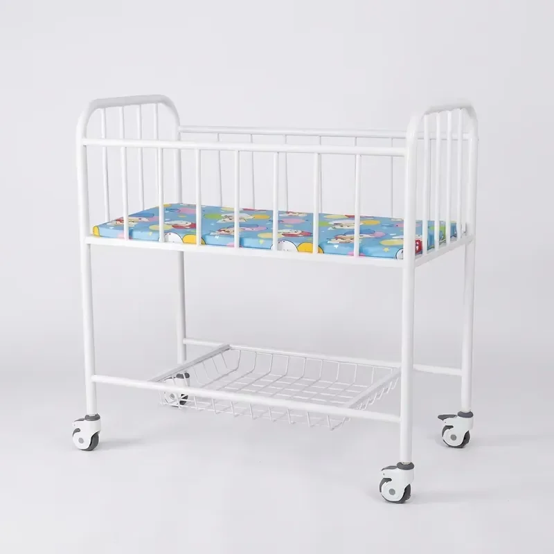 Hospital Stainless Steel Neonatal Crib 750x450x900mm with Full Guardrail Wheels and Basket for Obstetric Wards