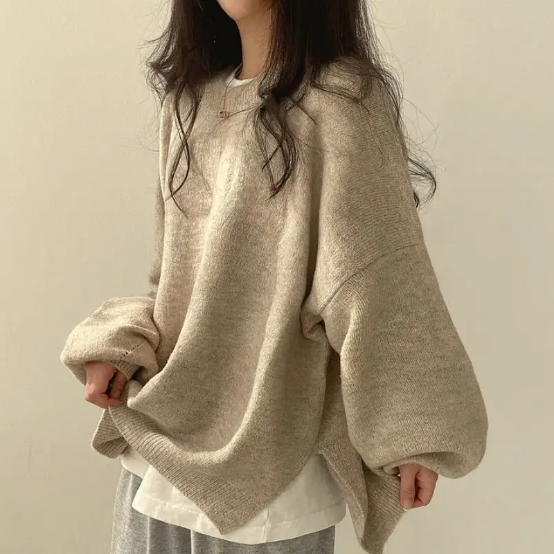 

Loose Long Sve round Ne Knitted Sweater Autumn Winter Casual Comfortable Thermal Overhead Faion for Women Street Sle