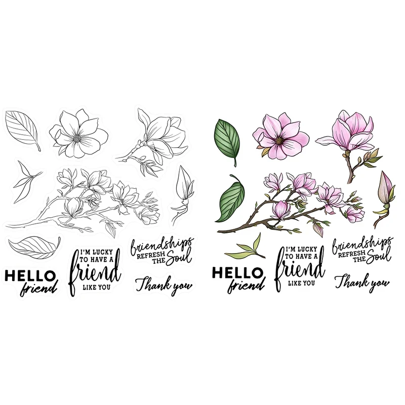 Blooming Magnolia Cutting Dies Clear Stamp DIY Scrapbooking Dies Stamps For Love Cards Mother's Day Gifts  Decor