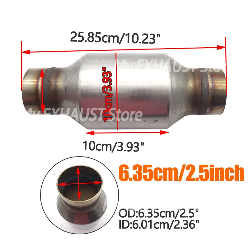 2 Inch/2.5 Inch Outlet 400cells Ceramic Core High Flow Stainless Steel 1PC Round Catalyst EURO1 Universal Catalytic Converter