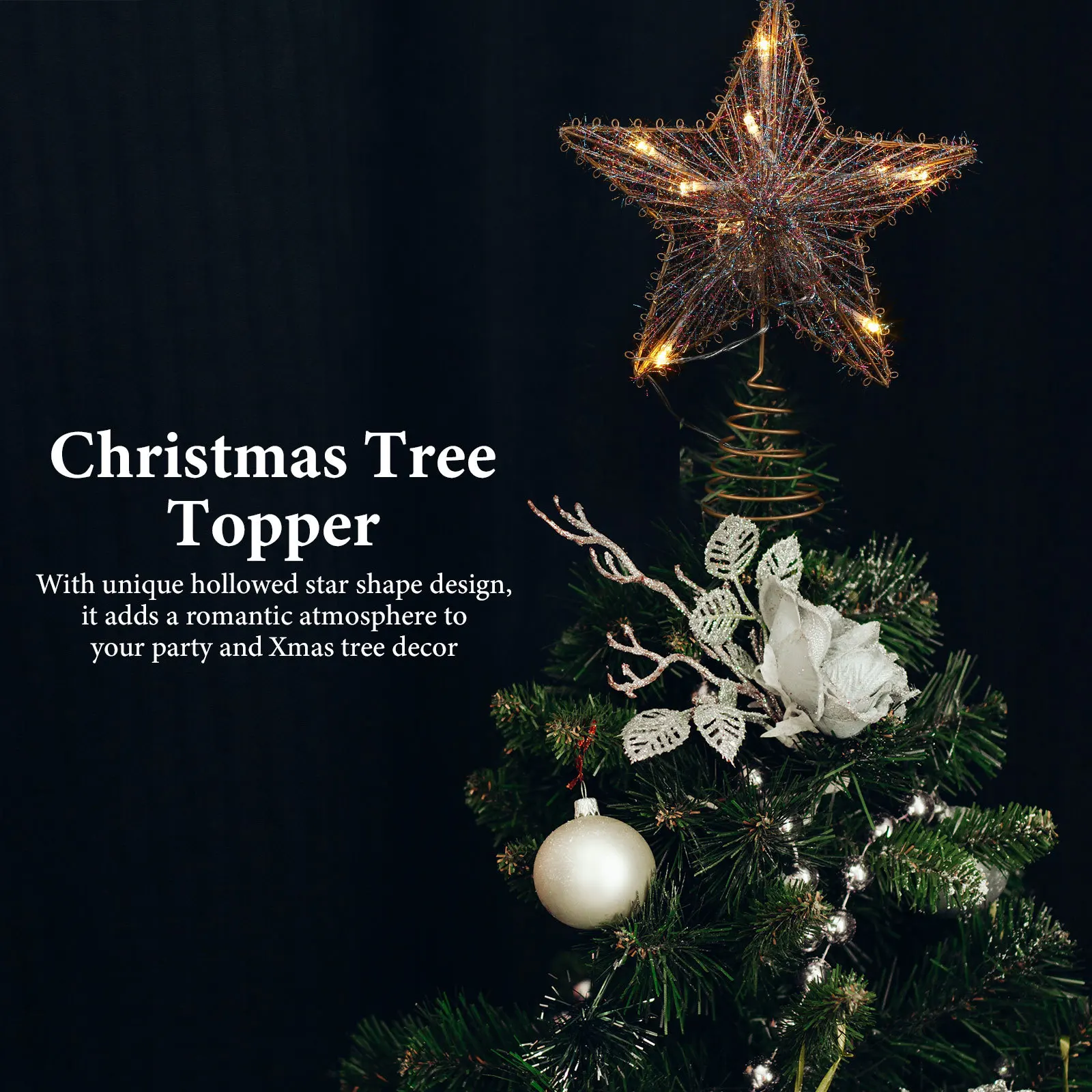 

Christmas Tree Topper Star LED Light Hollow Iron Star Treetop Ornament Xmas Tree Decoration Festive Party Atmosphere