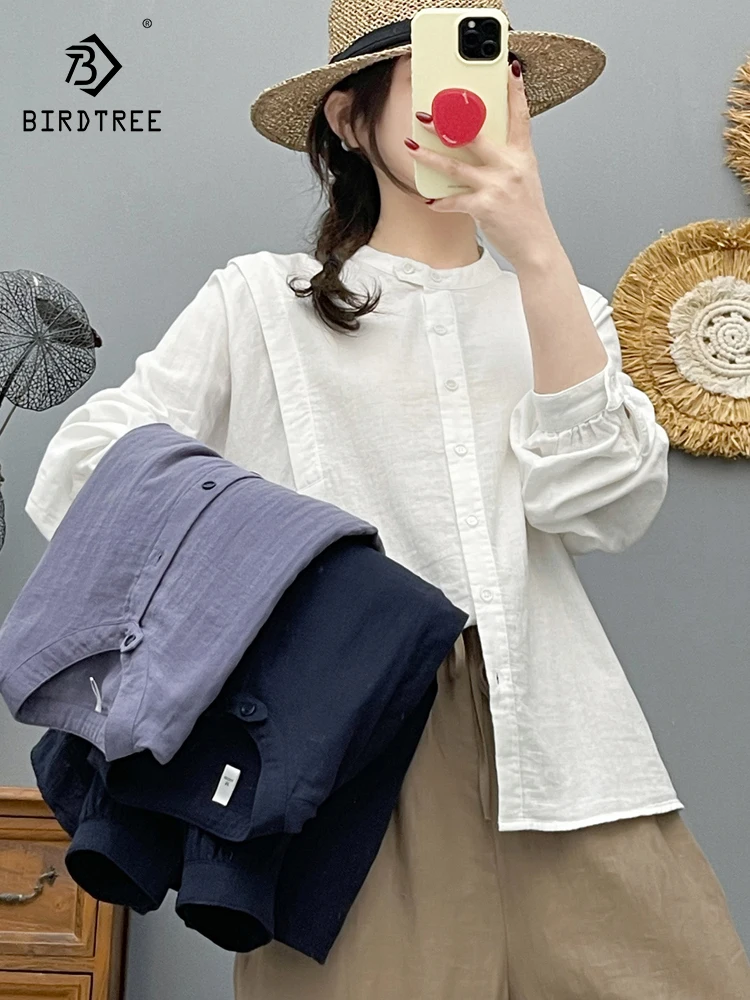 

Новая женская хлопковая блузка с длинным рукавом на весну 2026 года, однотонная, в стиле Mori Girl, тонкая, свободного кроя, модель T63926CC