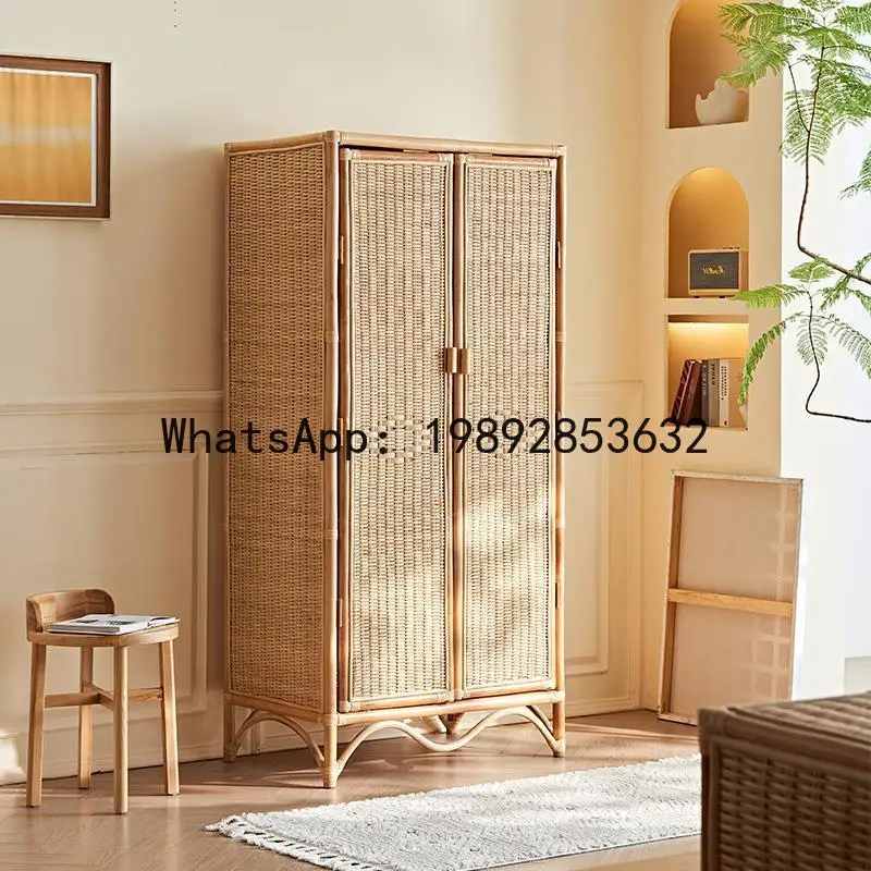 YFY Double Door Rattan Wardrobe Bedroom Home Large Capacity Storage Cabinet Japanese Style Homestay Hotel Breathable Wardrobe
