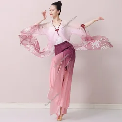 Classical Dance Clothes Women Floating Stage Dancewear Costumes Long Gradient Body Rhyme Saree Chinese Dance Practice Clothes