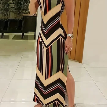 민소매 맥시 드레스, 사이드 슬릿 캐주얼 드레스, 여성 의류, 여름 및 봄 