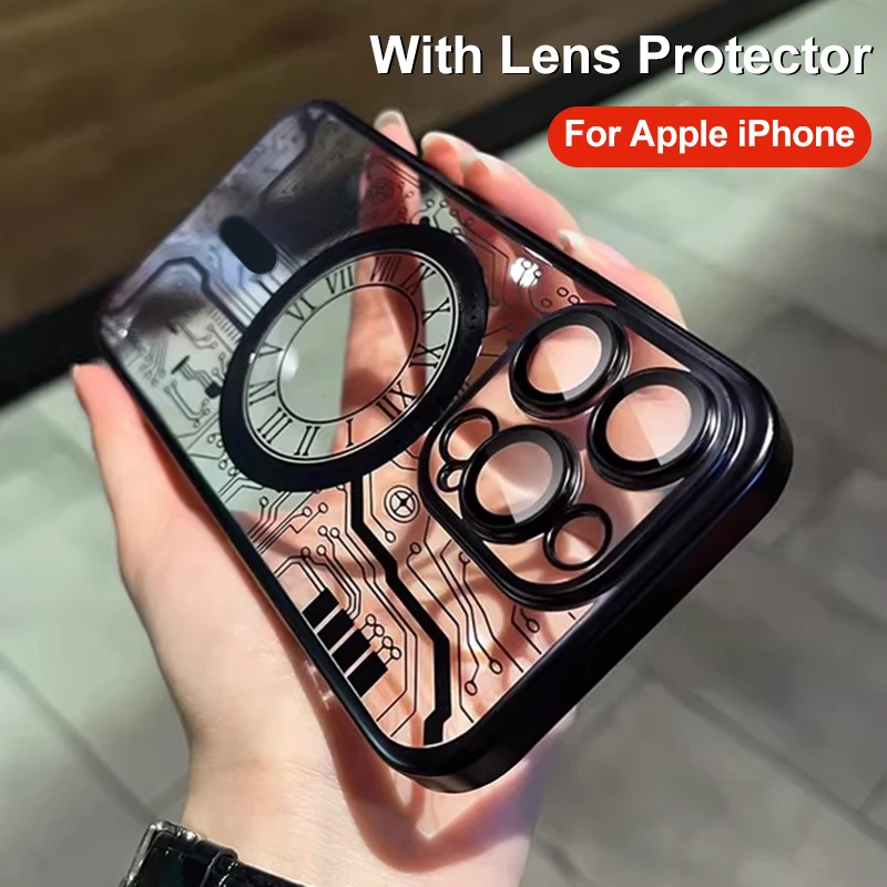 

Luxury Magnetic Wireless Charge Case For iPhone 16 15 13 12 11 14 Pro Max 16 Plus Plating Phone Case Shockproof Soft Cover